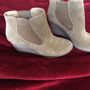 Lucky brand suede tan wedge booties-7.5